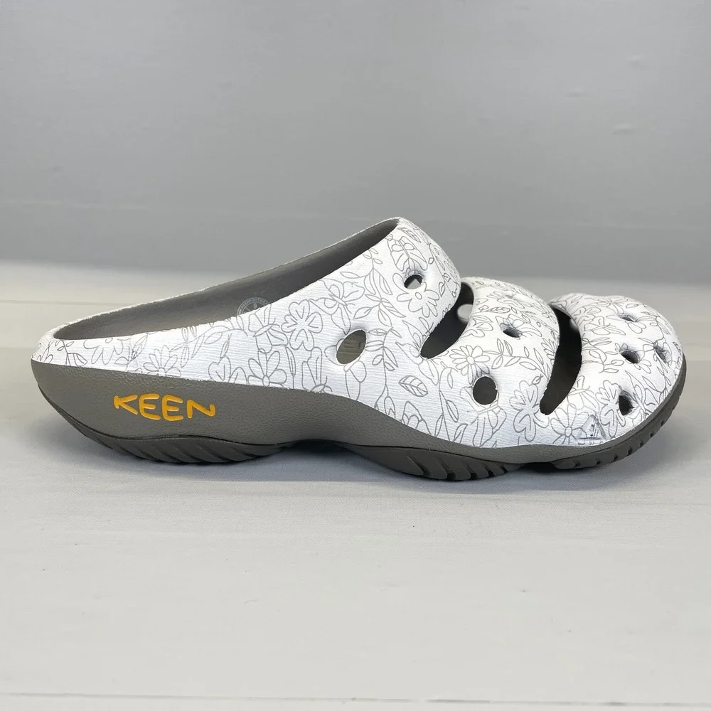 Keen Yogui Arts Clogs Womens Size 9 Hawaii Flower White Floral Slip On Shoes